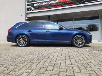 AVUS RACING AF19 IN ANTRACIET POLISHED IN 18 INCH GEMONTEERD ONDER EEN AUDI A4