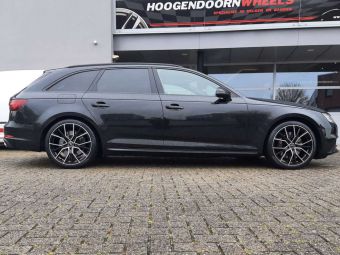 AVUS RACING AF18 IN BLACK POLISHED VELGEN IN 19 INCH GEMONTEERD ONDER EEN AUDI A4 