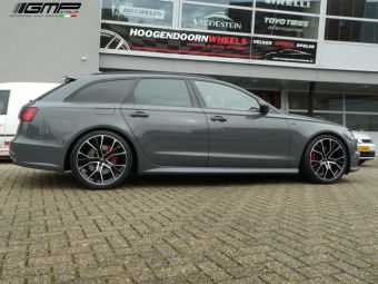 GMP ITALY WHEELS GUNNER IN 20 INCH ZWART GEPOLIJST GEMONTEERD ONDER EEN AUDI A6 