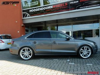 GMP DEDICATED AUDI VELGEN ZILVER GEPOLIJST GEMONTEERD ONDER EEN AUDI A3 