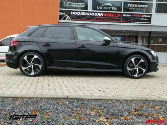 GMP WHEELS KATANA IN 18 INCH ZWART GEPOLIJST GEMONTEERD ONDER EEN AUDI A3