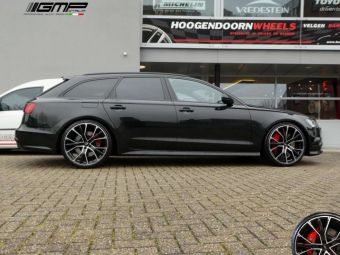 GMP ITALY WHEELS GUNNER IN 21 INCH ZWART GEPOLIJST GEMONTEERD ONDER EEN AUDI S6 