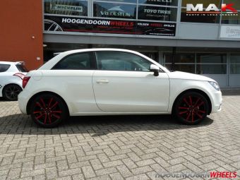 MAK VELGEN TYPE MILANO 5 RED ZWART 17 INCH GEMONTEERD ONDER EEN AUDI A1 