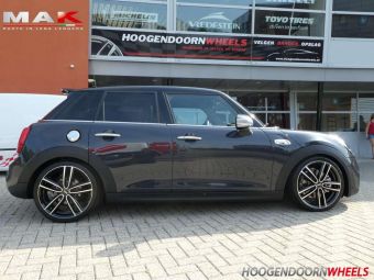 MAK VELGEN OXFORT 18 INCH ZWART GEPOLIJST GEMONTEERD ONDER EEN MINI COOPER S 