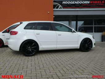 MONACO VELGEN GP 6 IN GLANSZWART EN IN 19 INCH GEMONTEERD ONDER EEN AUDI A3