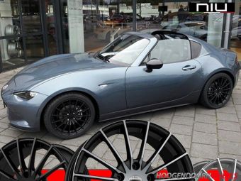 NIU WHEELS M MAT ZWART 17 INCH GEMONTEERD ONDER EEN MAZDA MX5 MAT ZWART 