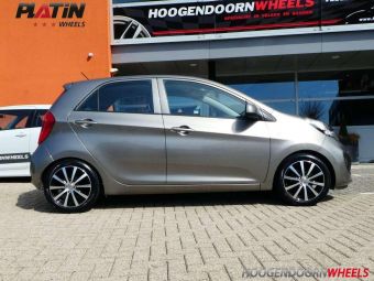 PLATIN VELGEN P69 ZWART GEPOLIJST GEMONTEERD ONDER EEN KIA PICANTO IN 15 INCH